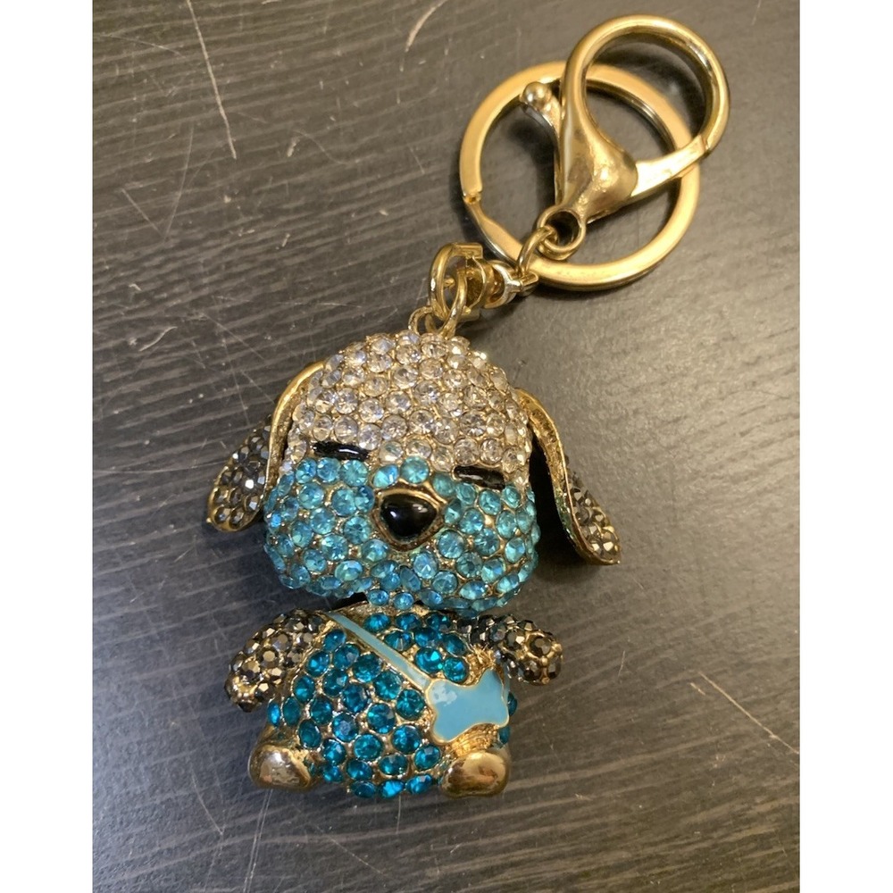 Dog Keychain Bejeweled Rhinestone Purse Jewelry Bling Clip Key Ring